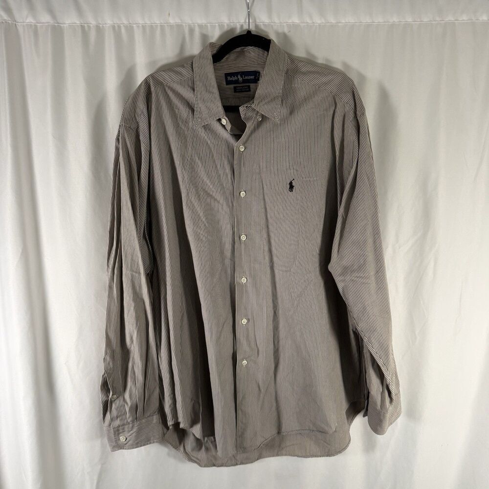 Ralph Lauren Marlowe Dress Shirt Men's XL White Striped Long Sleeve Button Up